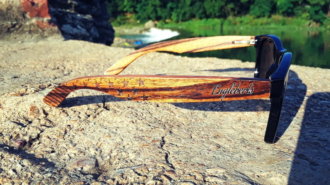 Zebrawood Sunglasses, Stars and Bars With Wooden Case, Polarized, - Shakefav.com