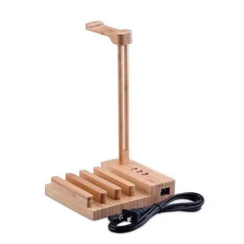 2 in 1 Bamboo Wood Charging Station Stand 3 USB for iPhone & - Shakefav.com