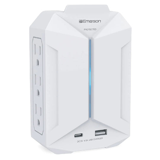 Emerson 6-Outlet + USB Wall Charger with Surge Protection and LED Sky Iapetus