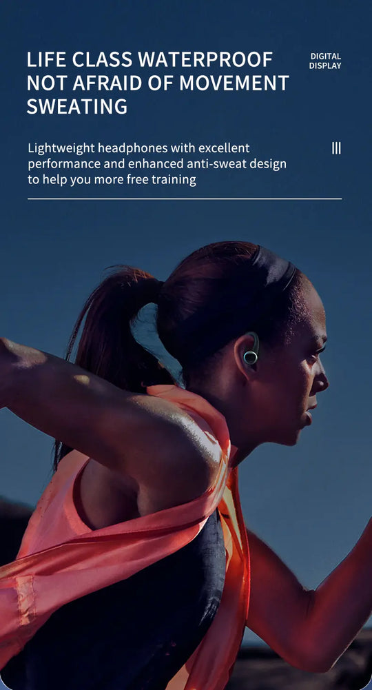 Sport Ear Hook LED Display Wireless Earphone With Microphones - Shakefav.com