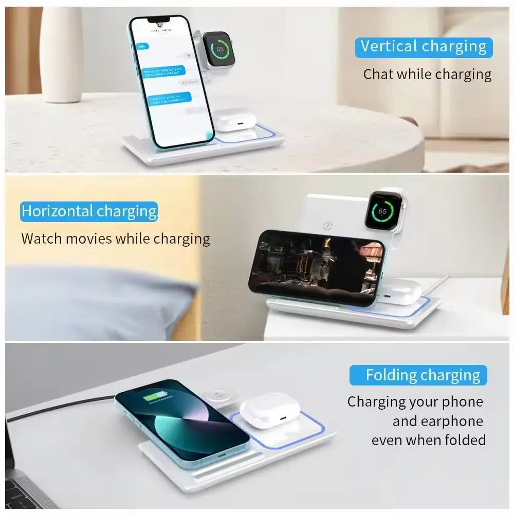 Foldable 3 In 1 Fast 15w QI Wireless Charging Station-15w Wireless Charging Station - Shakefav.com