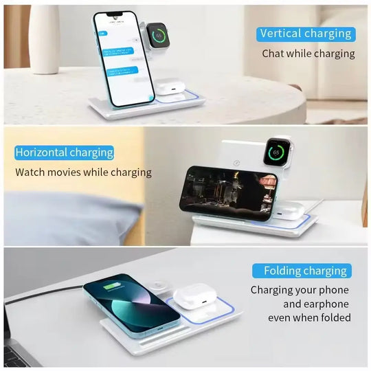 Foldable 3 In 1 Fast 15w QI Wireless Charging Station-15w Wireless Charging Station - Shakefav.com