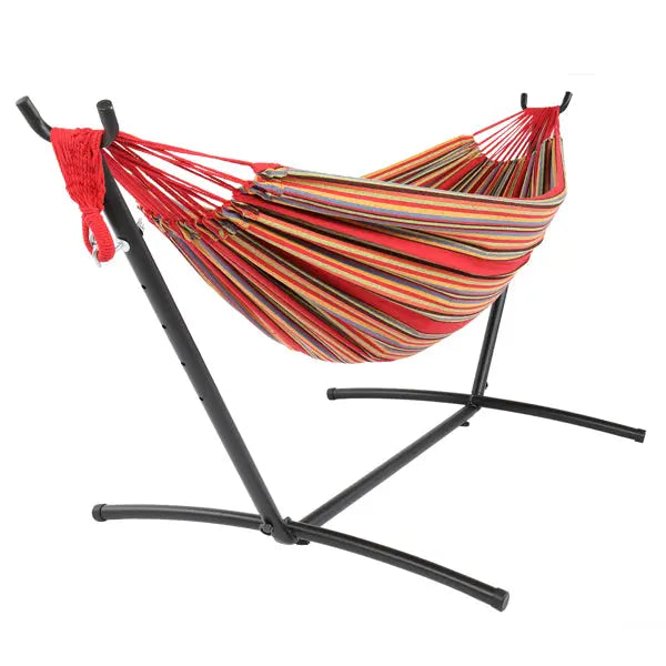 Black Steel Pipe Hammock Frame with Polyester Cotton Hammock Set - Shakefav.com