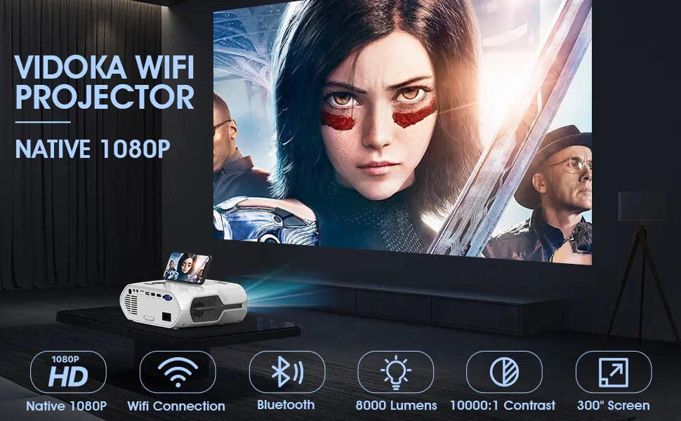 1080P 4K 8000L Full HD Projector with WiFi and Bluetooth - Shakefav.com