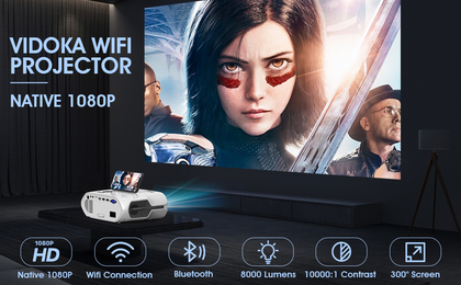 Projecteur Full HD 1080P 4K 8000L avec WiFi et Bluetooth