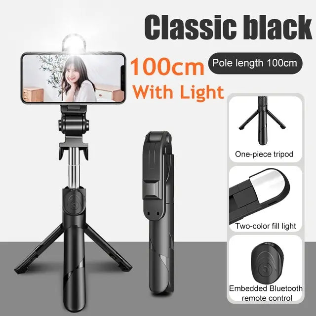 3 In 1 Tripod Bluetooth Selfie Stick with Fill Light for Smartphone - Shakefav.com