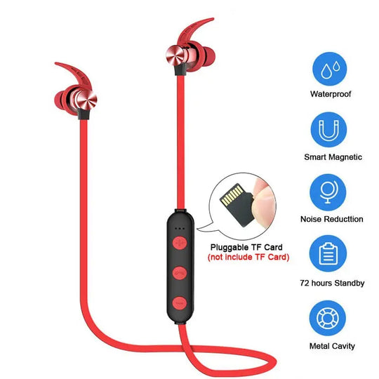 Sports Bluetooth Earphone Magnetic Wireless Headset Support TF - Shakefav.com