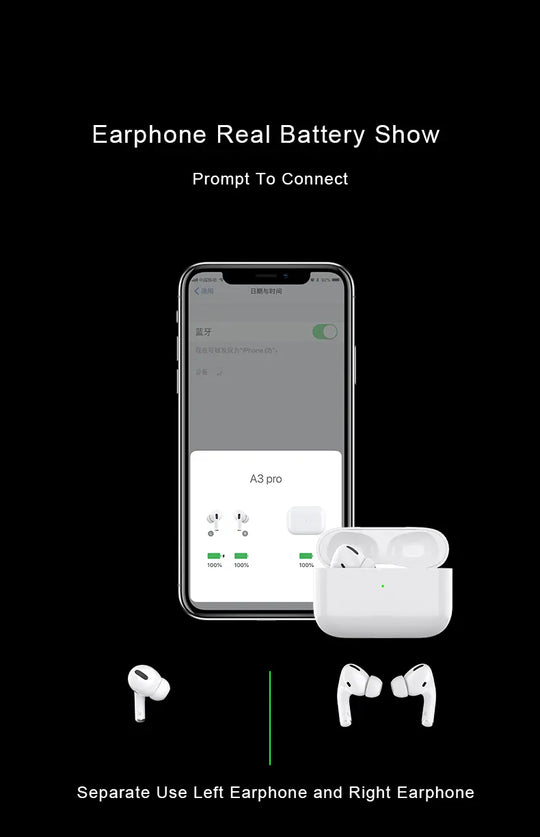 A3 Airpods Pro TWS In Ear Sport Wireless Headset For Apple Android - Shakefav.com