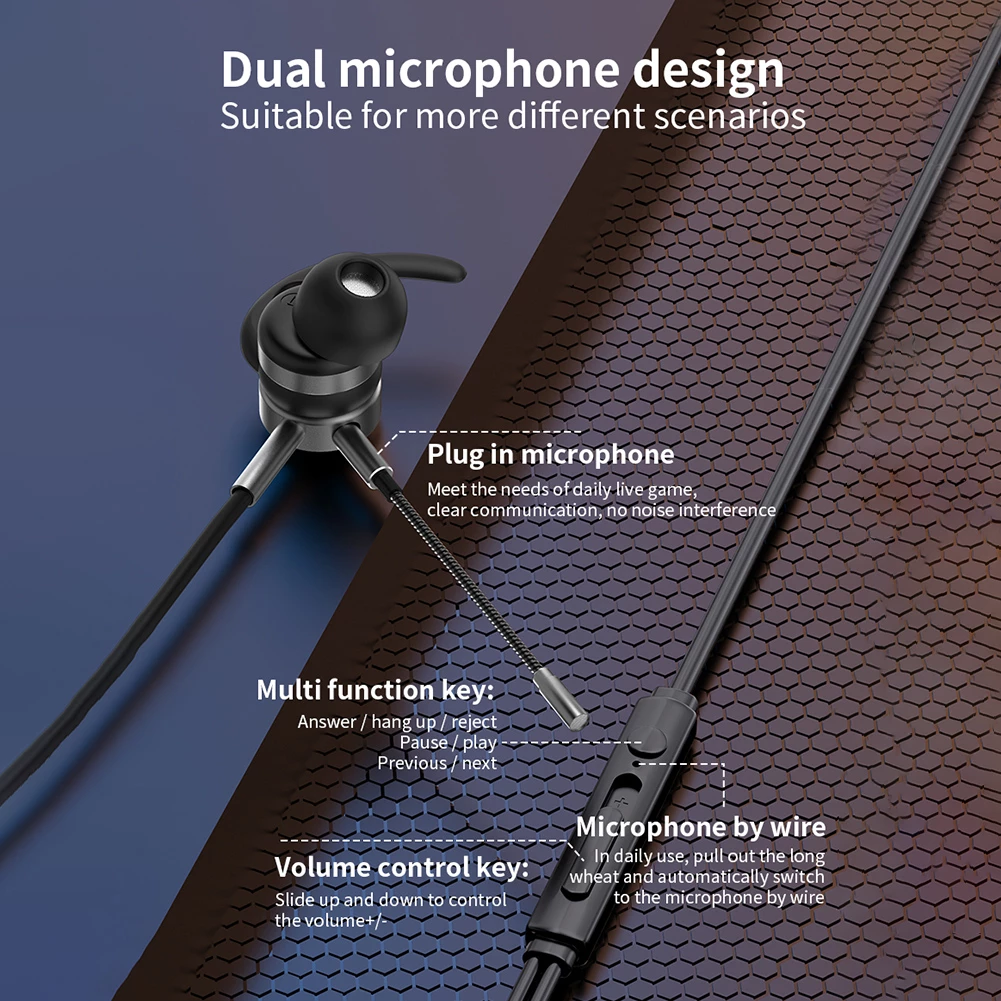 In-Ear Bass Metal Wired Gaming Earphones with Mic