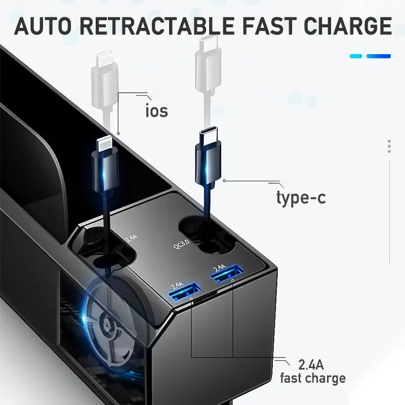 Car Seat Side Organizer with Charger Cable Car Seat Gap Storage Box - Shakefav.com