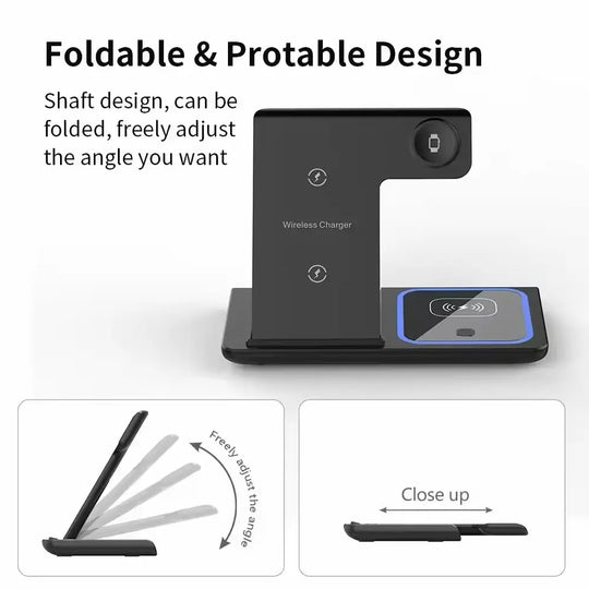 Foldable 3 In 1 Fast 15w QI Wireless Charging Station-15w Wireless Charging Station - Shakefav.com