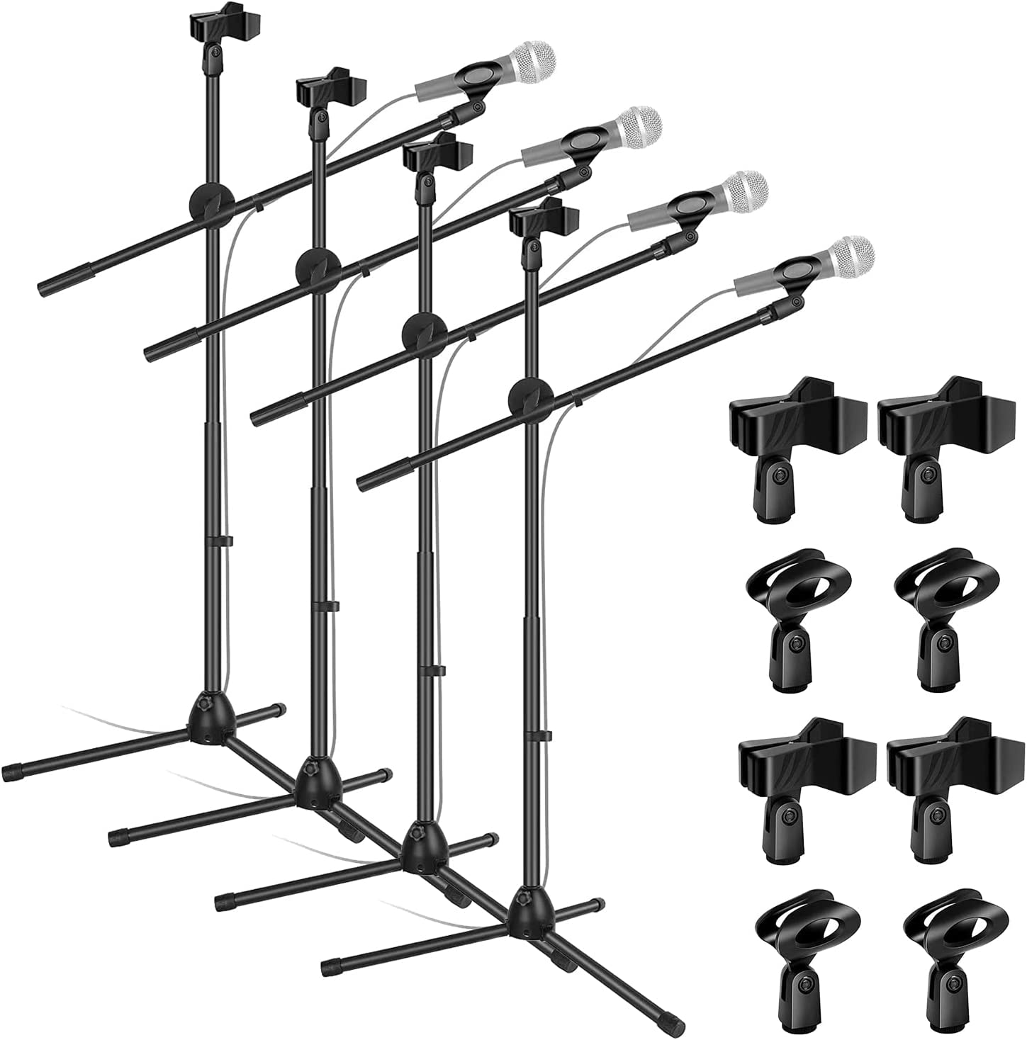 4Pieces 360° Rotating Microphone Stand Dual Mic Clip Boom