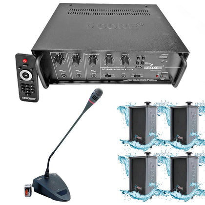 PA Paging System with Amplifier with 4 Wall Speakers with Paging Mic