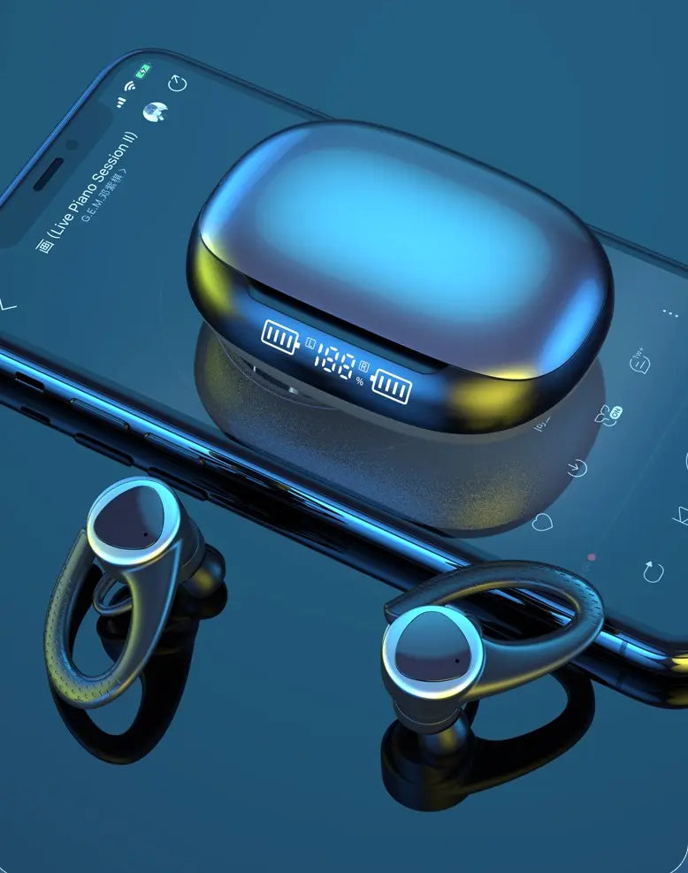 Sport Ear Hook LED Display Wireless Earphone With Microphones - Shakefav.com