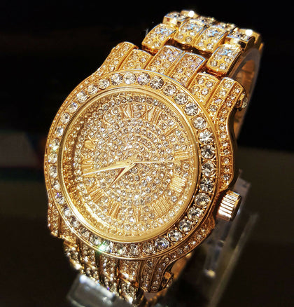 Montre Hip Hop à chiffres romains glacés Pave 