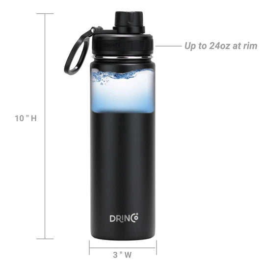 DRINCO® 22oz Stainless Steel Sport Water Bottle - Black - Shakefav.com