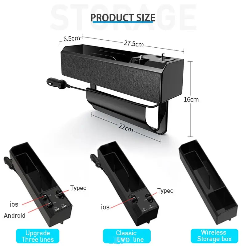 Car Seat Side Organizer with Charger Cable Car Seat Gap Storage Box - Shakefav.com