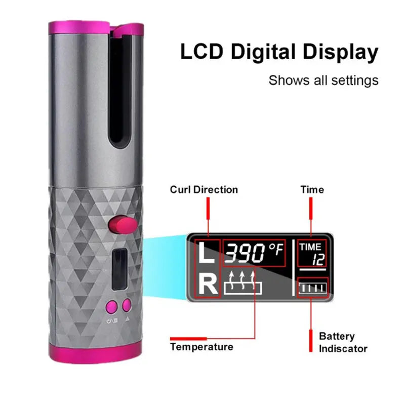 LCD Display Cordless Hair Curler Rollers Rotating Hair Curler-LCD Display Hair Curler - Shakefav.com