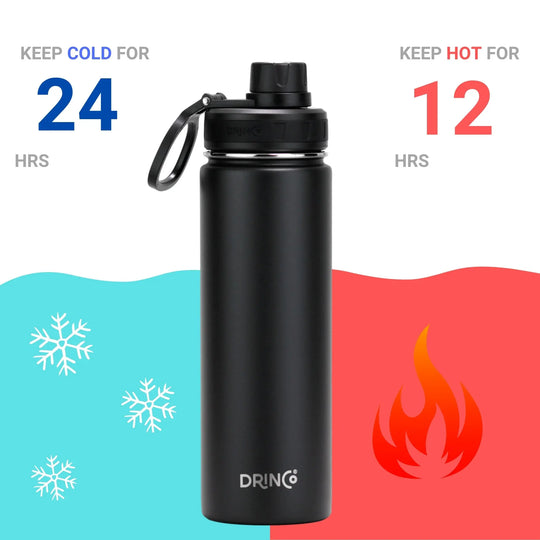 DRINCO® 22oz Stainless Steel Sport Water Bottle - Black - Shakefav.com