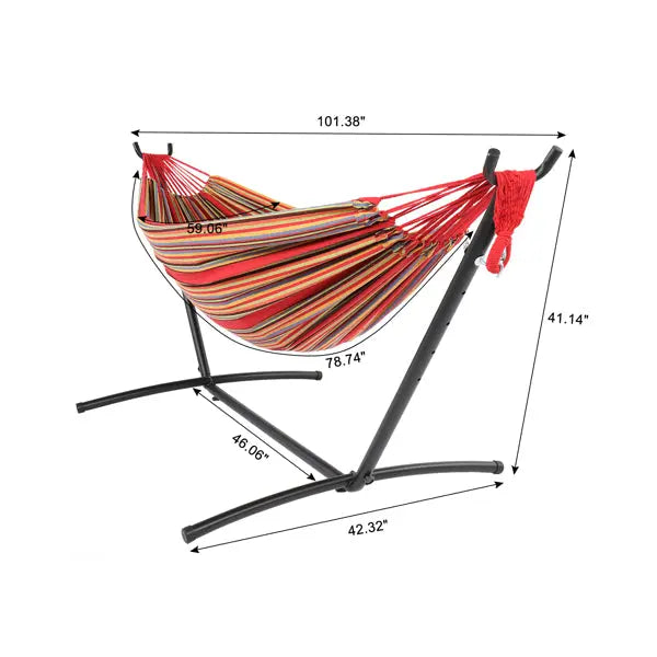 Black Steel Pipe Hammock Frame with Polyester Cotton Hammock Set - Shakefav.com