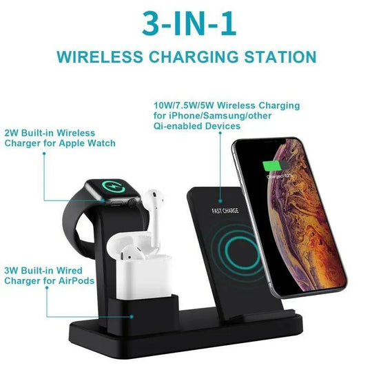 3-in-1 Fast Wireless Chargers Charging Pad for Mobile Phone/iWatch - Shakefav.com