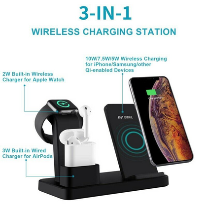 Chargeurs sans fil rapides 3 en 1, tapis de chargement pour téléphone portable/iWatch