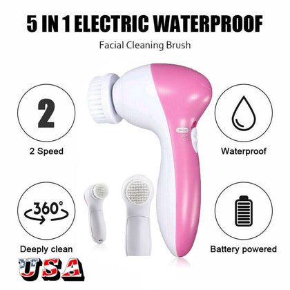 5 in 1 Electric Facial Cleansing Brush Exfoliater Deep Cleaning Face