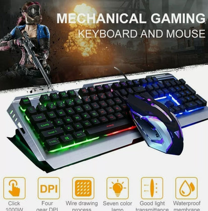 Ensemble clavier et souris de jeu mécanique Ninja Dragon argent métallisé