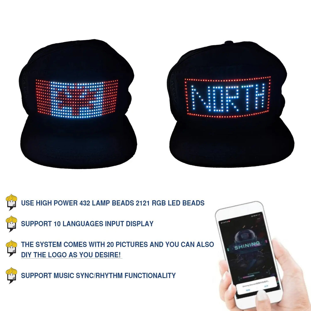 TGT Unique App Controlled LED Hat | Lightup Display Message LED Cap - Shakefav.com