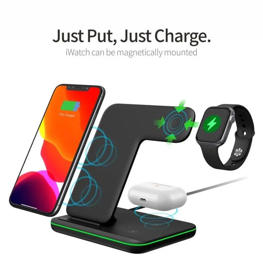 Ninja 15W 3 in 1 Fast Wireless Charging Station for Mobile Phones - Shakefav.com