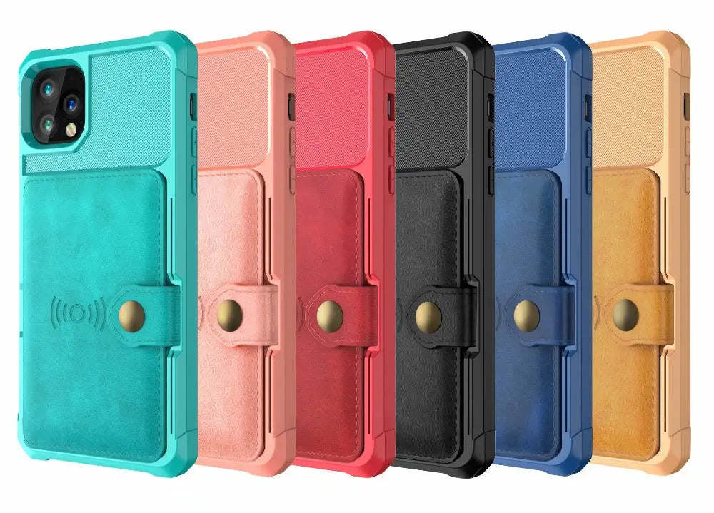 360 Protection Magnetic Leather Wallet Armor Case for iPhone - Shakefav.com