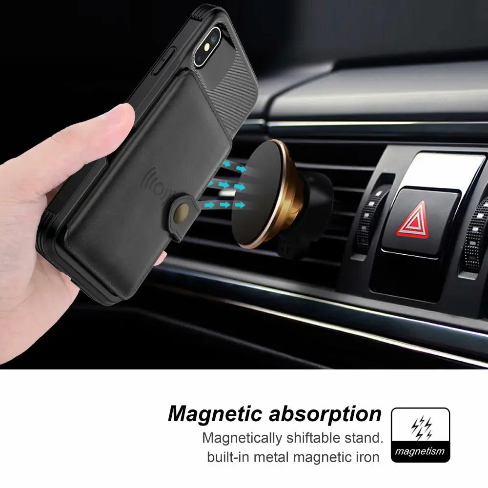 360 Protection Magnetic Leather Wallet Armor Case for iPhone - Shakefav.com