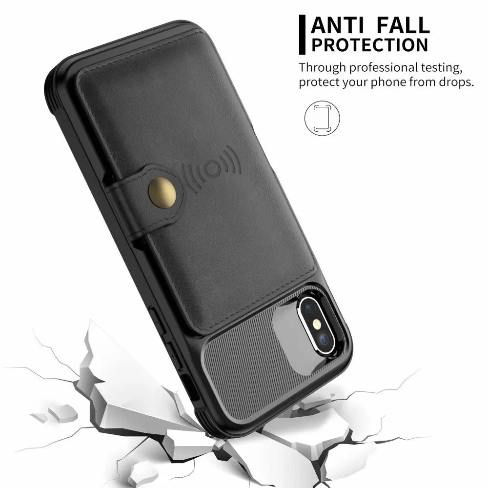 360 Protection Magnetic Leather Wallet Armor Case for iPhone - Shakefav.com