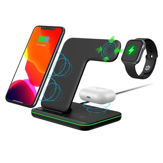 Ninja 15W 3 in 1 Fast Wireless Charging Station for Mobile Phones - Shakefav.com