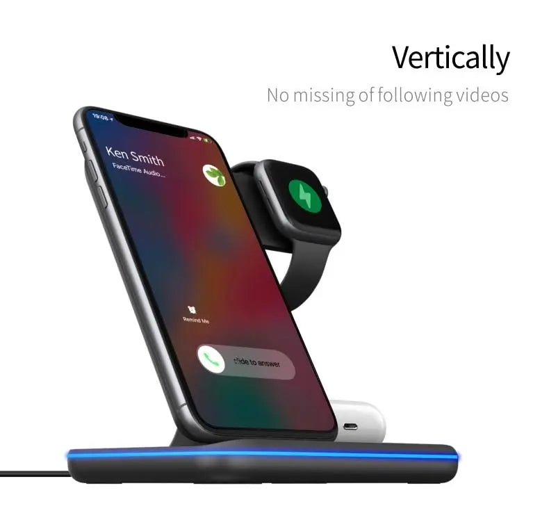 Ninja 15W 3 in 1 Fast Wireless Charging Station for Mobile Phones - Shakefav.com