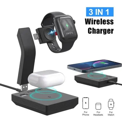 Ninja 15W 3 in 1 Fast Wireless Charging Station for Mobile Phones - Shakefav.com