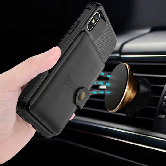 360 Protection Magnetic Leather Wallet Armor Case for iPhone - Shakefav.com