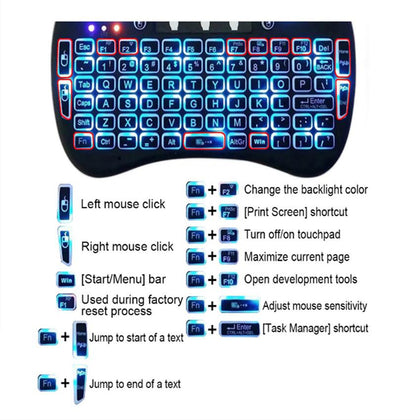 لوحة مفاتيح لاسلكية صغيرة بإضاءة خلفية 2.4 جيجا هرتز محمولة باليد مع لوحة اللمس