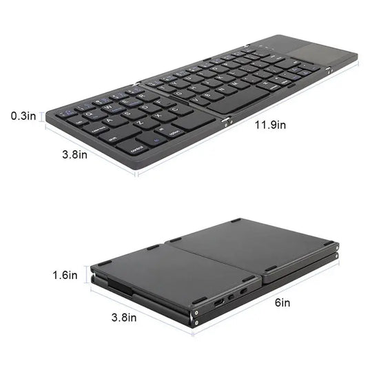 Portable Triple Folding Bluetooth Keyboard Wireless Mini Foldable - Shakefav.com