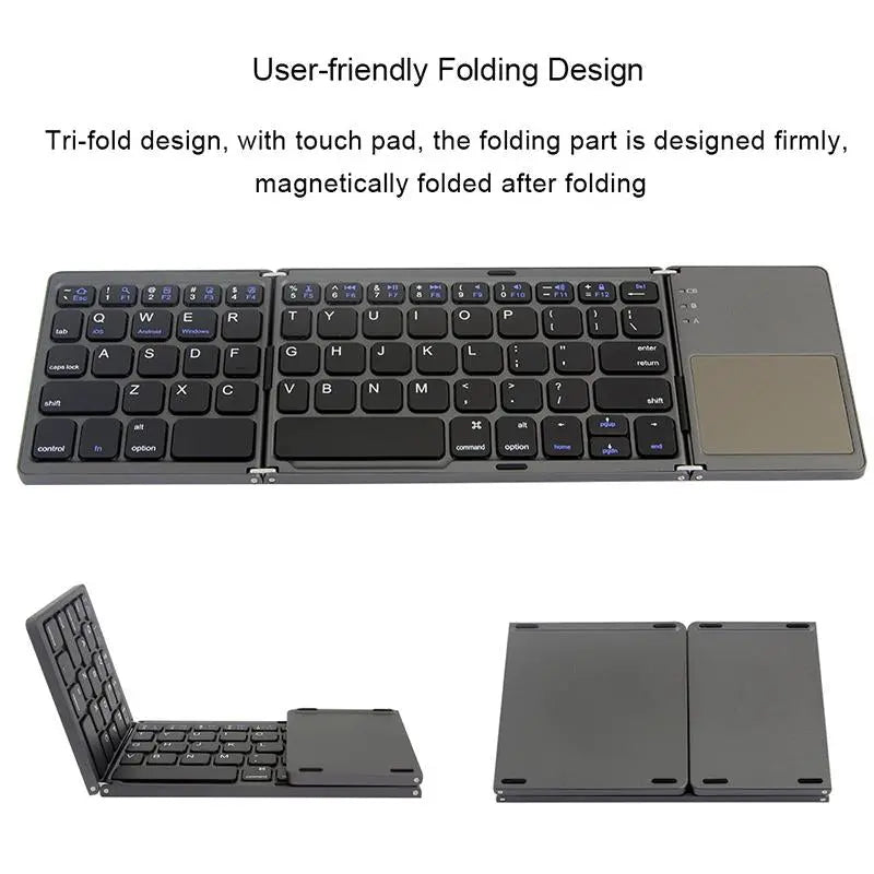 Portable Triple Folding Bluetooth Keyboard Wireless Mini Foldable - Shakefav.com