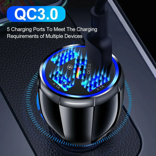 PBG 5 Port LED Car Charger and 4 in 1 Nylon 4 FT Charging Cable Bundle - Shakefav.com