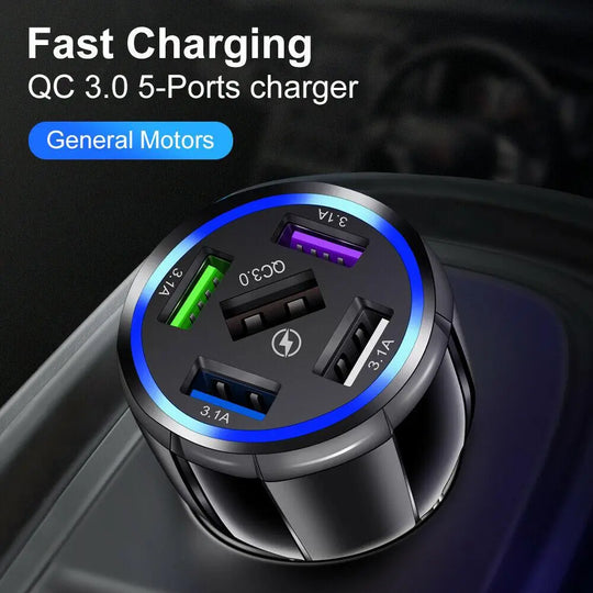 PBG 5 Port LED Car Charger and 4 in 1 Nylon 4 FT Charging Cable Bundle - Shakefav.com