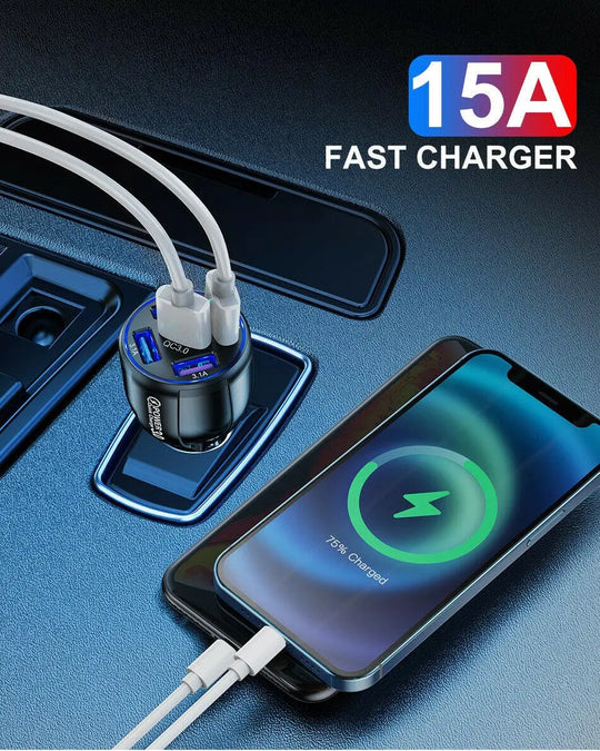 Black 4 Port LED Fast Car Charger and  6FT Charger Compatible for - Shakefav.com