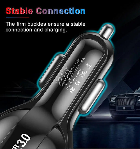 Black 4 Port LED Fast Car Charger and  6FT Charger Compatible for - Shakefav.com