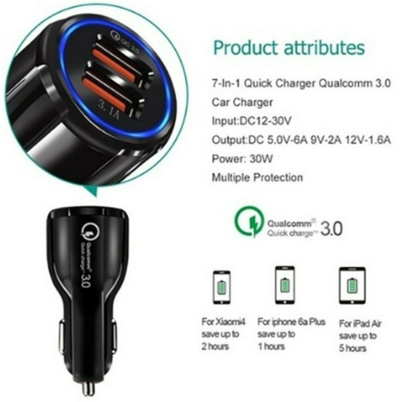 2 Pack 2 Port USB Fast Car Charger Adapter For Devices Black