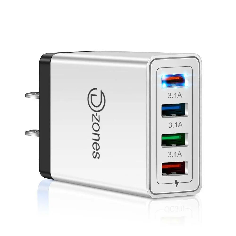 4 Port 3.1 A Charging Technology USB Wall Charger Station- Black - Shakefav.com