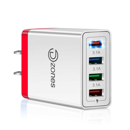 Station de chargeur mural USB à technologie de charge 4 ports 3,1 A - Rouge 