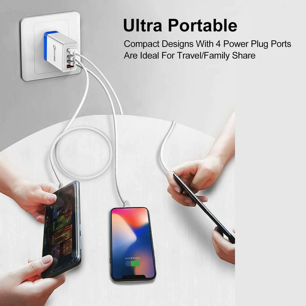 4 Port 3.1 A Charging Technology USB Wall Charger Station- Black - Shakefav.com