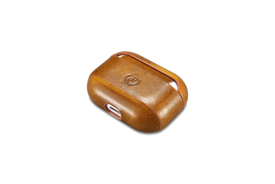 Custom AirPods Pro Waxed Cowhide Brown Leather Case Keychain Metal - Shakefav.com