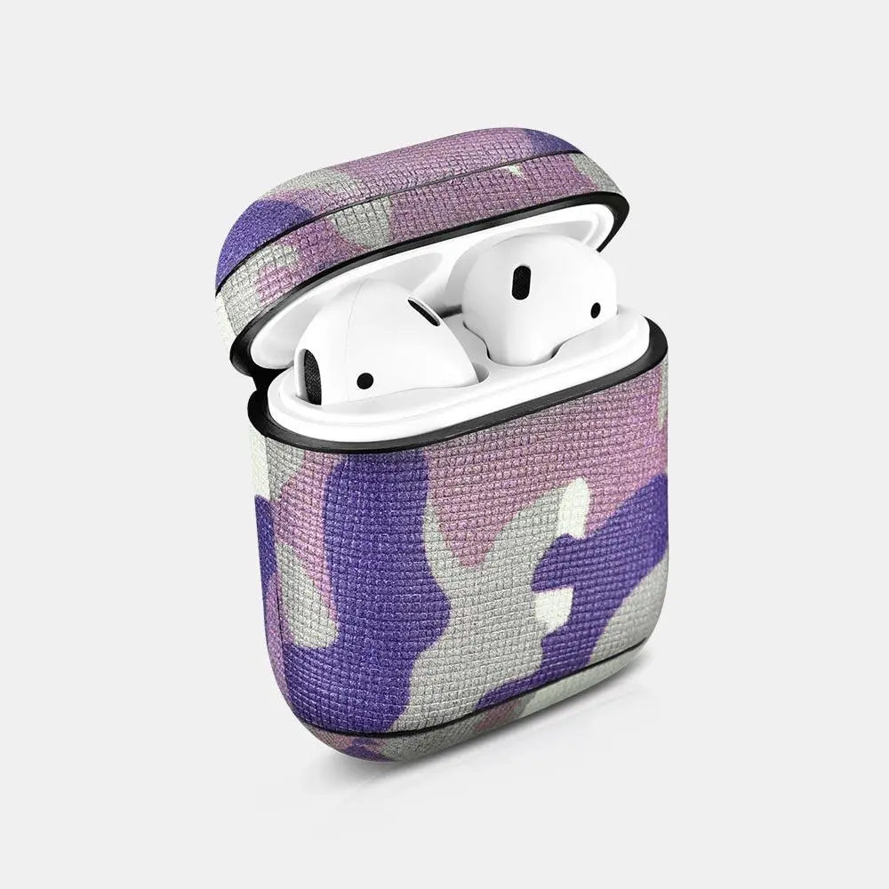 Camo Purple Premium Leather AirPods 1 & 2 Case - Shakefav.com